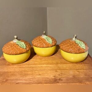 Yellow Acorn Shaped Bowls with Lids (set of 3)